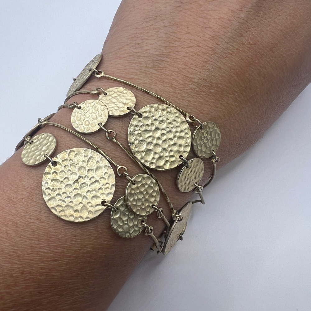 Express Gold Tone Hammered Multi Strand Disc Statement Bracelet Boho Chic